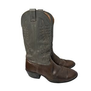 Nocona Cowboy Boots Mens 10 D Exotic Teju Lizard Skin Brown Gray Leather Western